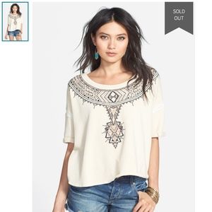 Free People Avalon Embroidered Short Sleeve Top